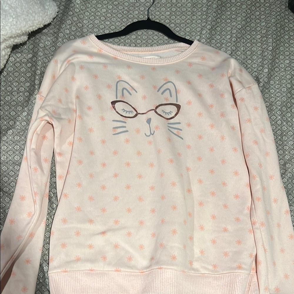 Pink Cat Face Kids Sweatshirt